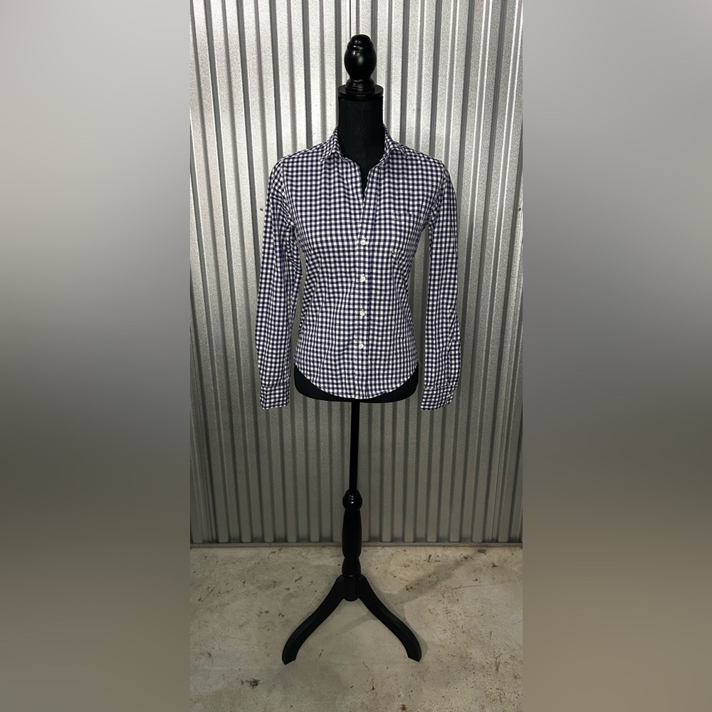Women’s Frank & Eileen Blue White Plaid Long Sleeve Button Blouse Designer XS